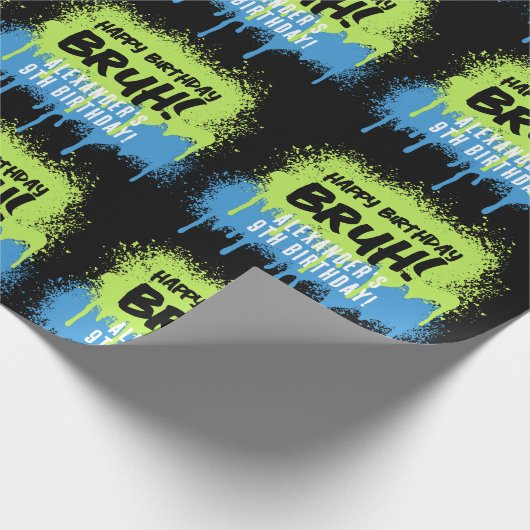 Bruh Boy's Verjaardagsfeest Neon Graffiti Groen Bl Cadeaupapier (Hoek)