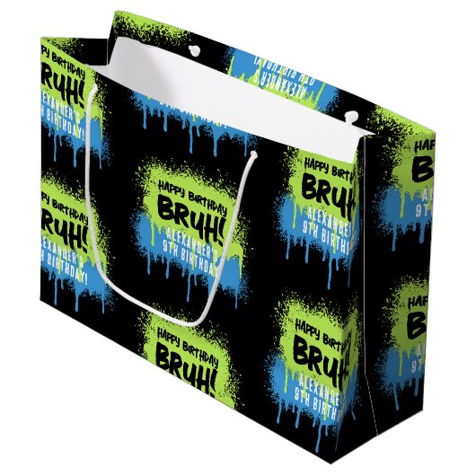 Bruh Boy's Verjaardagsfeest Neon Graffiti Groen Bl Groot Cadeauzakje (Voorkant Gekanteld)