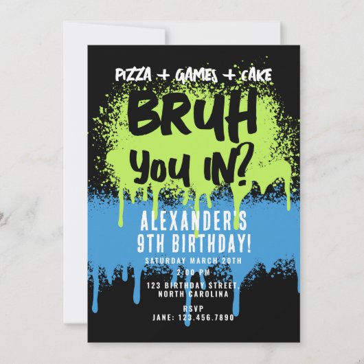 Bruh Boy's Verjaardagsfeest Neon Graffiti Groen Bl Kaart (Voorkant)