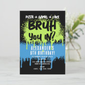 Bruh Boy's Verjaardagsfeest Neon Graffiti Groen Bl Kaart (Staand voorkant)