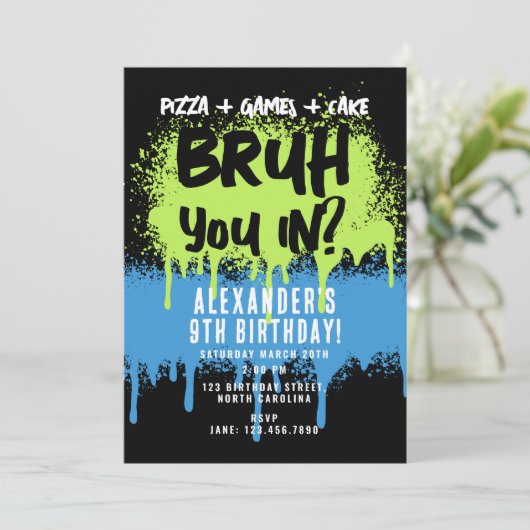 Bruh Boy's Verjaardagsfeest Neon Graffiti Groen Bl Kaart (Staand voorkant)