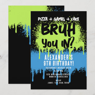 Bruh Boy's Verjaardagsfeest Neon Graffiti Groen Bl Kaart