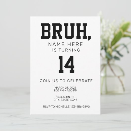 Bruh Bro Birthday Invitation Kaart (Staand voorkant)