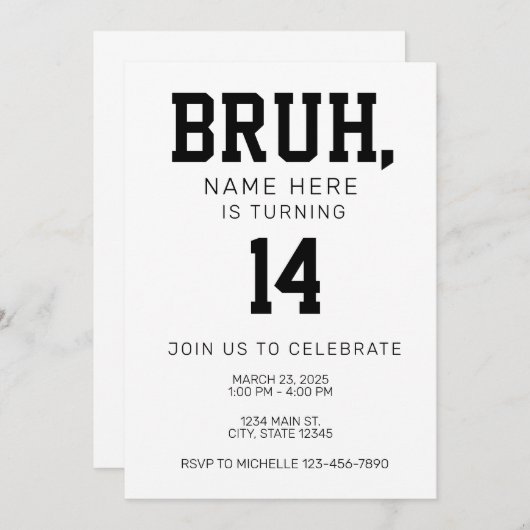 Bruh Bro Birthday Invitation Kaart (Voorkant / Achterkant)