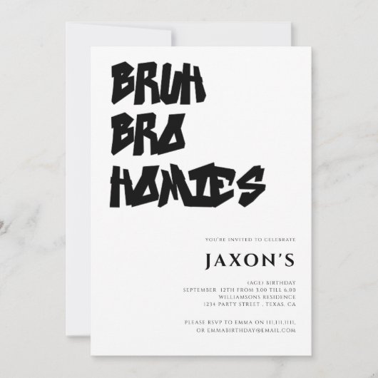 BRUH bro homie moderne tween verjaardag uitnodigin Kaart (Voorkant)