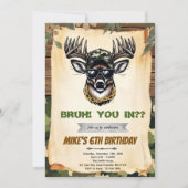 Bruh camo deer hunting party invitation kaart (Voorkant)
