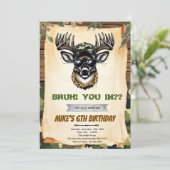 Bruh camo deer hunting party invitation kaart (Staand voorkant)
