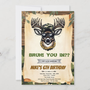 Bruh camouflage hertenjacht feest uitnodiging