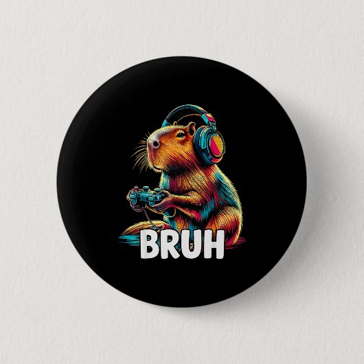Bruh Capibara's Grappige Videogames Capibara Ronde Button 5,7 Cm (Voorkant)