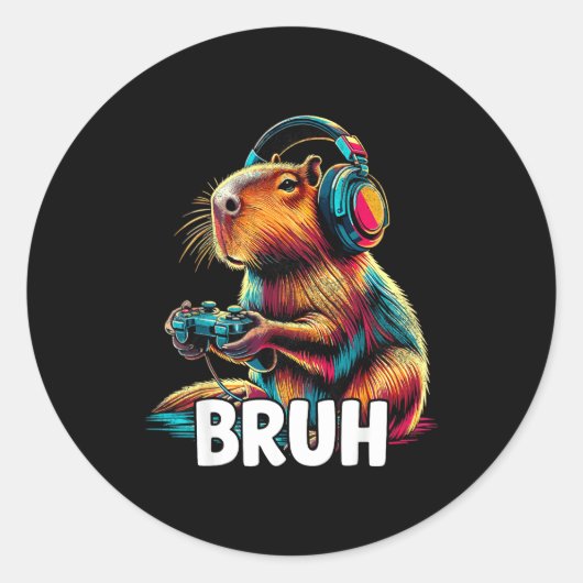 Bruh Capibara's Grappige Videogames Capibara Ronde Sticker (Voorkant)