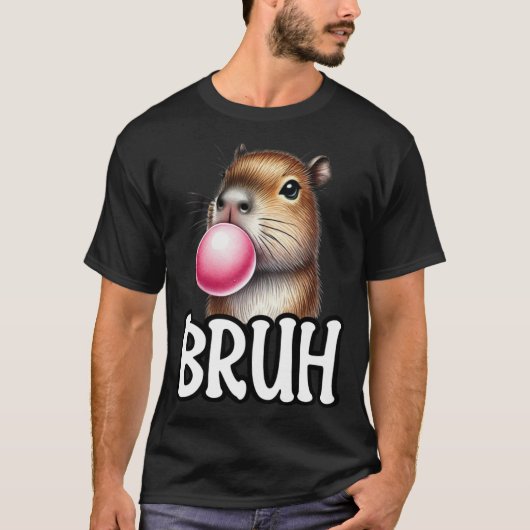 Bruh Capybara Blowing Bubblegum Funny Animal Meme T-shirt (Voorkant)