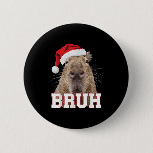 Bruh Capybara Funny Santa Hat Christmas Season Pet Ronde Button 5,7 Cm