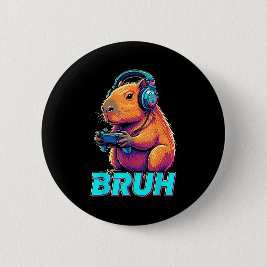 Bruh Capybara Grappige Videospellen Capybaras Ronde Button 5,7 Cm (Voorkant)