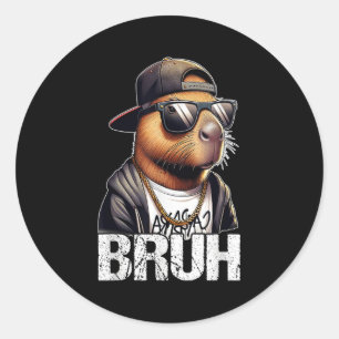 Bruh Capybara Sungles Boys Mannen Funny Capybara L Ronde Sticker