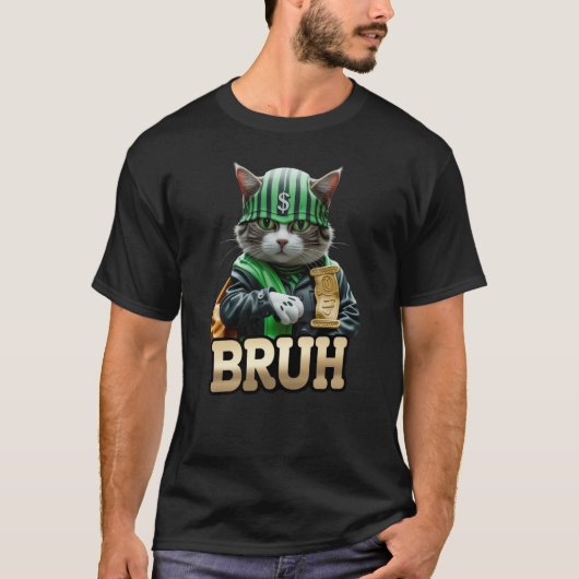 Bruh Cat Meme Big Dollar Kat T-shirt (Voorkant)