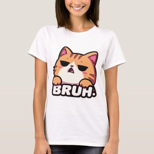 Bruh Cat Meme - Unamused Tabby Face T-shirt (Voorkant)