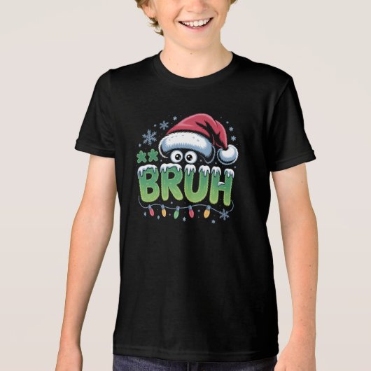 Bruh Christmas Funny Meme Santa Hat Boys Kinder Tri-Blend Shirt (Voorkant)