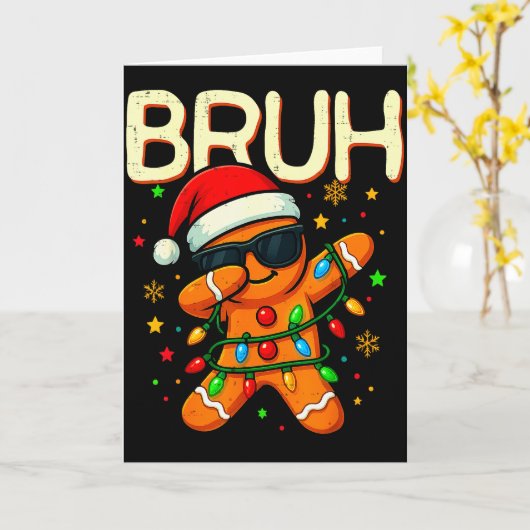 Bruh Christmas Gingerbread Man Funny Teens Boys Ki Kaart (Gele Bloem)