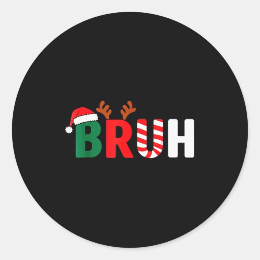 Bruh Christmas Kids Xmas Teens Boys Funny Christma Ronde Sticker (Voorkant)