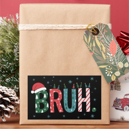 Bruh Christmas Meme Funny Santa Hat Sarcastic Rechthoekige Sticker (Feestdagen)