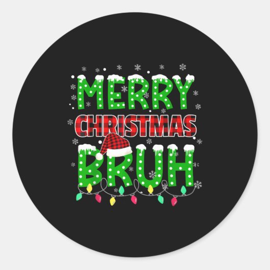Bruh Christmas Red Plaid  Ronde Sticker (Voorkant)