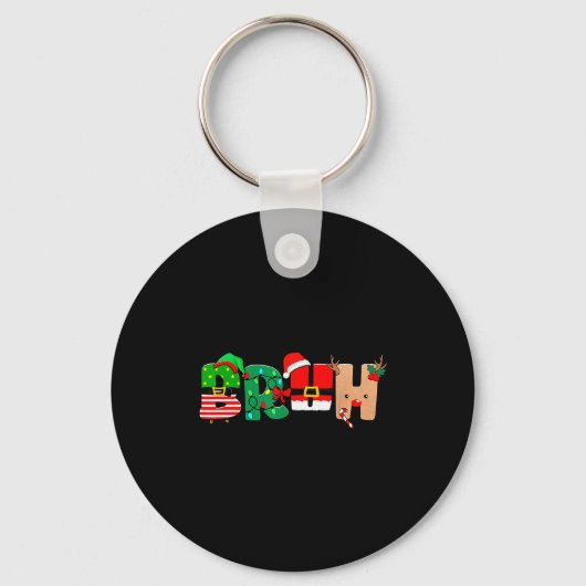 Bruh Christmas Tree Xmas Elf Santa Rudolph Pajamas Sleutelhanger (Voorkant)