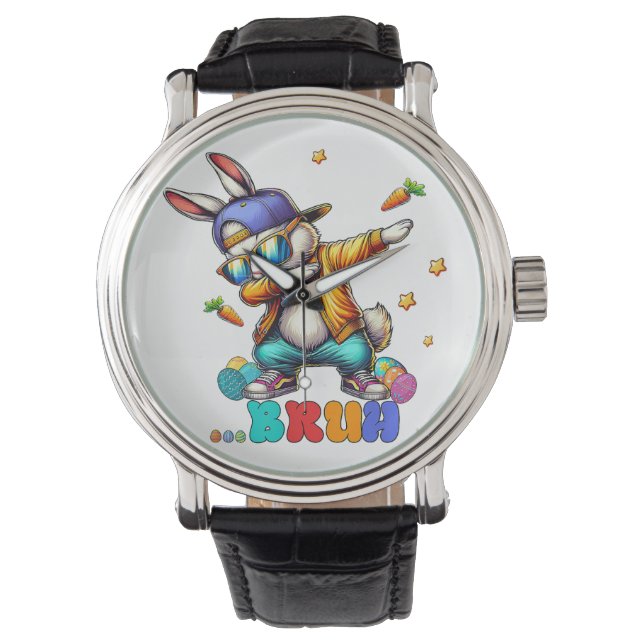 Bruh Dab Konijn Pasen Grappig Horloge (Voorkant)
