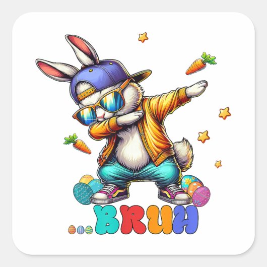 Bruh Dab Konijn Pasen Grappig Vierkante Sticker (Voorkant)