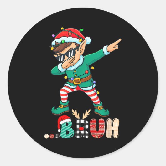 Bruh Dabbing Elf Funny Kids Boys Mens Christmas Ma Ronde Sticker (Voorkant)