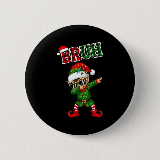 Bruh Dabbing Elf Funny Kids Years Pajamas Christma Ronde Button 5,7 Cm (Voorkant)