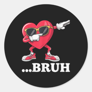 Bruh Dabbing Hart Grappige Kinder Jongens Mannen V Ronde Sticker