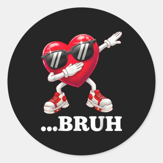Bruh Dabbing Hart Grappige Kinderen Jongens Mannen Ronde Sticker (Voorkant)
