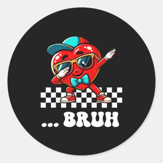 Bruh Dabbing Hart Meme Grappige Zin Bro Kinderen J Ronde Sticker (Voorkant)