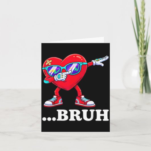 Bruh Dabbing Heart Funny Kids Boys Mens Valentine  Kaart (Voorkant)