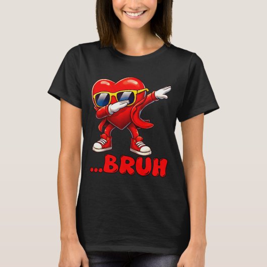 Bruh Dabbing Heart Funny Kids Boys Mens Valentine  T-shirt (Voorkant)