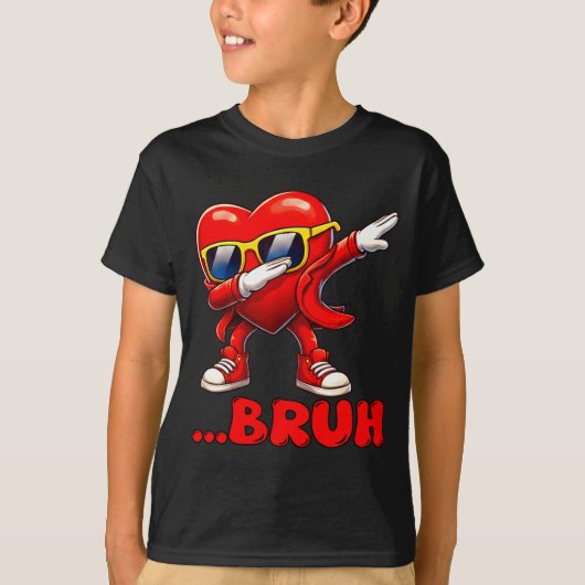 Bruh Dabbing Heart Funny Kids Boys Mens Valentine  T-shirt (Voorkant)