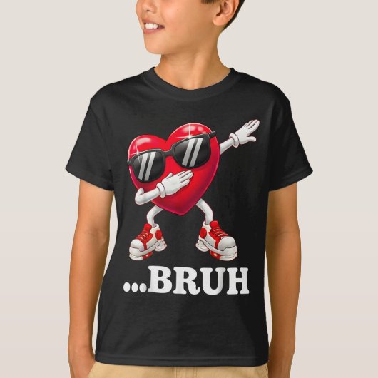 Bruh Dabbing Heart Funny Kids Boys Mens Valentine  T-shirt (Voorkant)