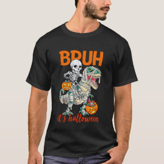 Bruh Dat is een Halloween-skelet dat op een dinosa T-shirt