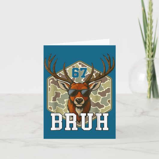 Bruh Deer 67 Funny Deer Hunting Camo Hat Youth Tee Kaart (Voorkant)