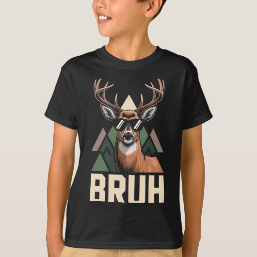 Bruh Deer Funny Deer Hunting Camo Hat Youth Kids S T-shirt (Voorkant)