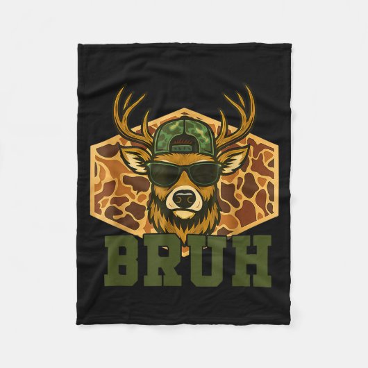 Bruh Deer Funny Deer Hunting Camo Hat Youth Teens  Fleece Deken (Voorkant)