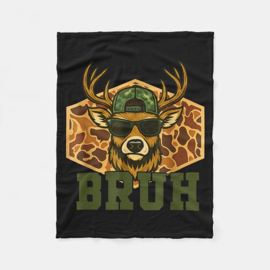 Bruh Deer Funny Deer Hunting Camo Hat Youth Teens  Fleece Deken (Voorkant)