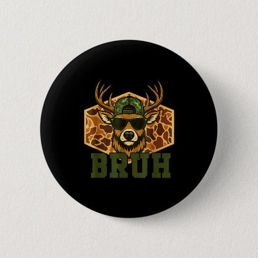 Bruh Deer Funny Deer Hunting Camo Hat Youth Teens Ronde Button 5,7 Cm (Voorkant)