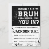 BRUH Double Digits Boys 10th Birthday Invitation Kaart (Voorkant)