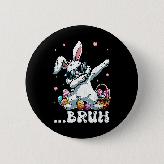 Bruh Easter Dabbing Bunny Rabbit Dance Kinder Jong Ronde Button 5,7 Cm (Voorkant)