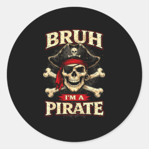 Bruh een piraten schedel ooglapje gekruiste botten ronde sticker