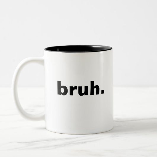 Bruh één woord minimalistisch ontwerp tweekleurige koffiemok (Links)