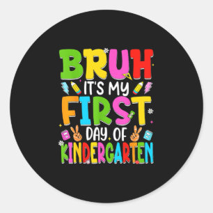 Bruh eerste dag van de kleuterschool retro leraren ronde sticker