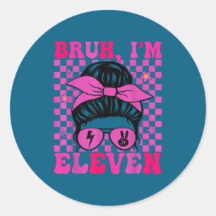Bruh elf 11 11e verjaardag meisjes groovy 11 jaar ronde sticker