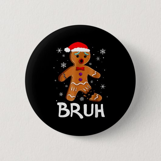 Bruh Funny Christmas Gingerbread Man Teens Boys Ki Ronde Button 5,7 Cm (Voorkant)